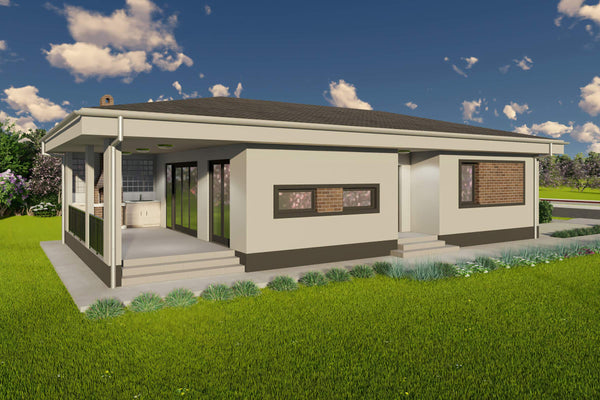 Proiect casa pe structura metalica parter 120mp cu 3 camere - design exterior poza 05