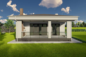 Proiect casa pe structura metalica parter 120mp cu 3 camere - design exterior poza 08 thumbnail