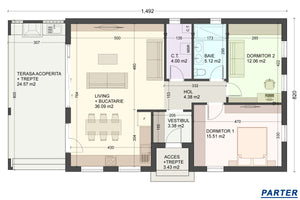 Proiect casa pe structura metalica parter 120mp cu 3 camere - compartimentare casa mica thumbnail