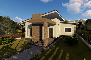 Proiect casa pe structura metalica parter 3 dormitoare 056 - fatada casa placata exterior imagine 3 thumbnail
