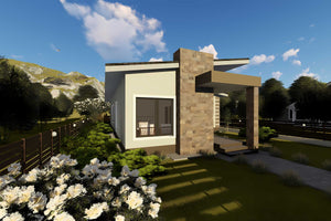 Proiect casa pe structura metalica parter 3 dormitoare 056 - fatada casa placata exterior imagine 4 thumbnail