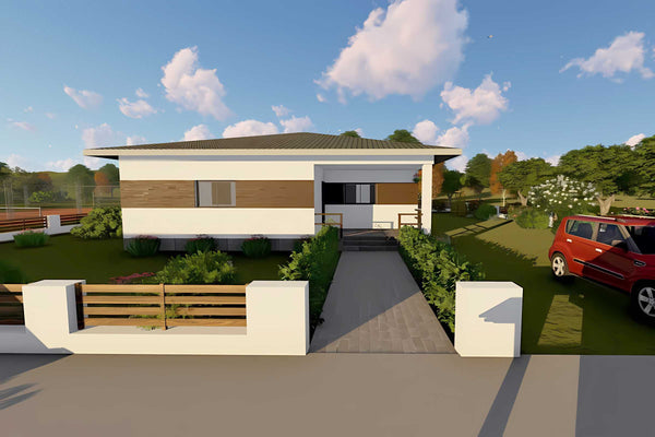 Proiect casa pe structura metalica parter 3 dormitoare 180mp - fațadă de casă imagine 4