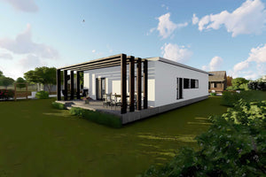Proiect casa pe structura metalica parter 3 dormitoare 180mp - fațadă de casă imagine 5 thumbnail