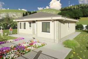 Proiect casa pe structura metalica parter 4 camere la 120mp - fatada casa poza 6 thumbnail
