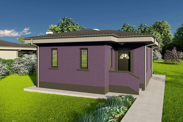 Proiect casa pe structura metalica parter cu 1 dormitor 50mp - fatada casa moderna poza 2