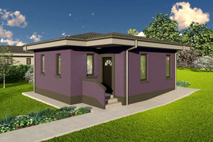 Proiect casa pe structura metalica parter cu 1 dormitor 50mp - fatada casa moderna poza 3 thumbnail