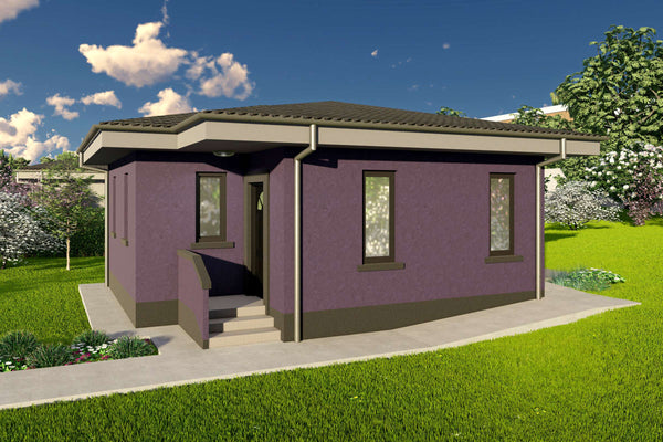 Proiect casa pe structura metalica parter cu 1 dormitor 50mp - fatada casa moderna poza 4