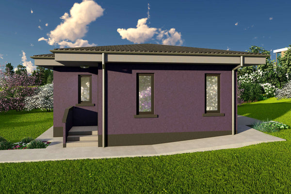 Proiect casa pe structura metalica parter cu 1 dormitor 50mp - fatada casa moderna poza 5