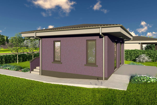 Proiect casa pe structura metalica parter cu 1 dormitor 50mp - fatada casa moderna poza 6