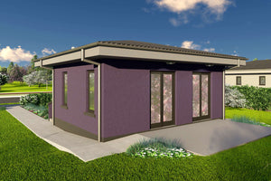 Proiect casa pe structura metalica parter cu 1 dormitor 50mp - fatada casa moderna poza 8 thumbnail