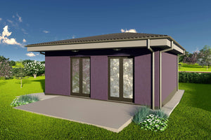 Proiect casa pe structura metalica parter cu 1 dormitor 50mp - fatada casa moderna poza 11 thumbnail