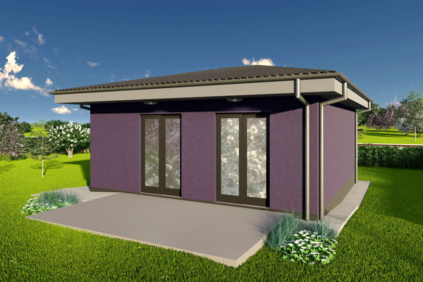 Proiect casa pe structura metalica parter cu 1 dormitor 50mp - fatada casa moderna poza 11