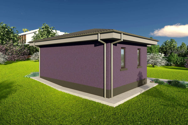 Proiect casa pe structura metalica parter cu 1 dormitor 50mp - fatada casa moderna poza 13