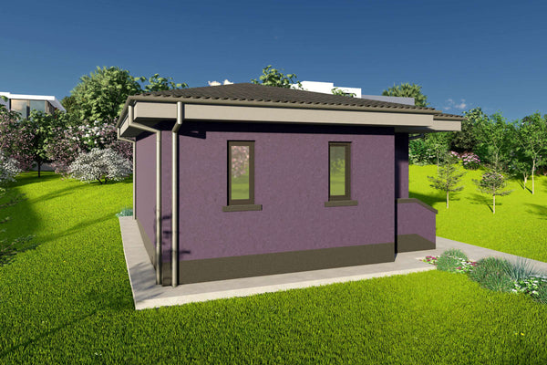 Proiect casa pe structura metalica parter cu 1 dormitor 50mp - fatada casa moderna poza 14