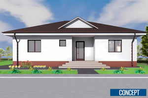 Proiect casa pe structura metalica parter cu 3 camere 160 mp - fatada de casa alba imagine 6 thumbnail