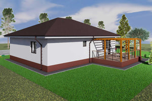 Proiect casa pe structura metalica parter cu 3 camere 160 mp - fatada de casa alba imagine 10 thumbnail