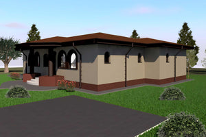Proiect casa pe structura metalica parter cu 4 camere 180 mp - fatada casa traditionala imagine 3 thumbnail
