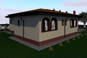 Proiect casa pe structura metalica parter cu 4 camere 180 mp - fatada casa traditionala imagine 4 thumbnail
