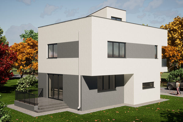 Proiect casa pe structura metalica stil mediteranean 280 mp - fatada imagine 3