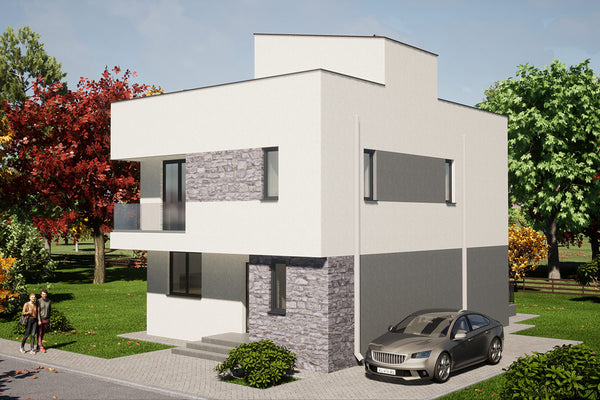 Proiect casa pe structura metalica stil mediteranean 280 mp - fatada imagine 8