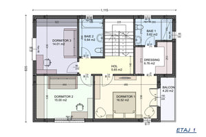 Proiect casa pe structura metalica stil mediteranean 280 mp - planul etajului 1 thumbnail