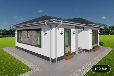 Proiect casa pe un nivel 100 mp moderna si simpla pe structura metalica usoara