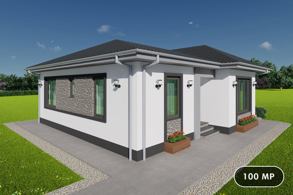 Proiect casa pe un nivel 100 mp moderna si simpla pe structura metalica usoara