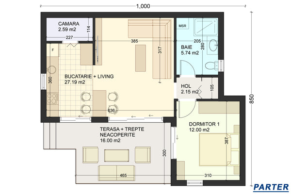 Proiect casa structura metalica 2 camere si 1 baie 60 metri - schita casa de vacanta poza 11