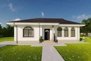 Proiect casa structura metalica 3 camere 1 baie 130mp cod124 - design clasic ferestre rotunjite imagine 2 thumbnail