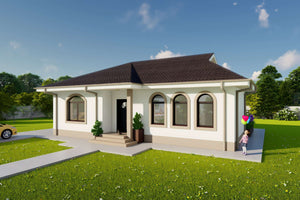 Proiect casa structura metalica 3 camere 1 baie 130mp cod124 - design clasic ferestre rotunjite imagine 4 thumbnail