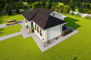 Proiect casa structura metalica 3 camere 1 baie 130mp cod124 - design clasic ferestre rotunjite imagine 6 thumbnail