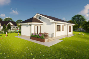 Proiect casa structura metalica 3 camere 1 baie 130mp cod124 - design clasic ferestre rotunjite imagine 7 thumbnail