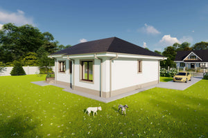 Proiect casa structura metalica 3 camere 1 baie 130mp cod124 - design clasic ferestre rotunjite imagine 9 thumbnail