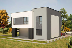 Proiect casa structura metalica 4 camere 3 bai 300 mp id 117 - vedere din exterior casa foto 2 thumbnail