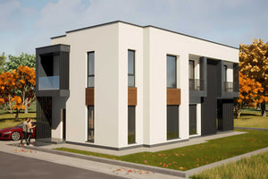Proiect casa structura metalica 4 camere 3 bai 300 mp id 117 - vedere din exterior casa foto 4 thumbnail