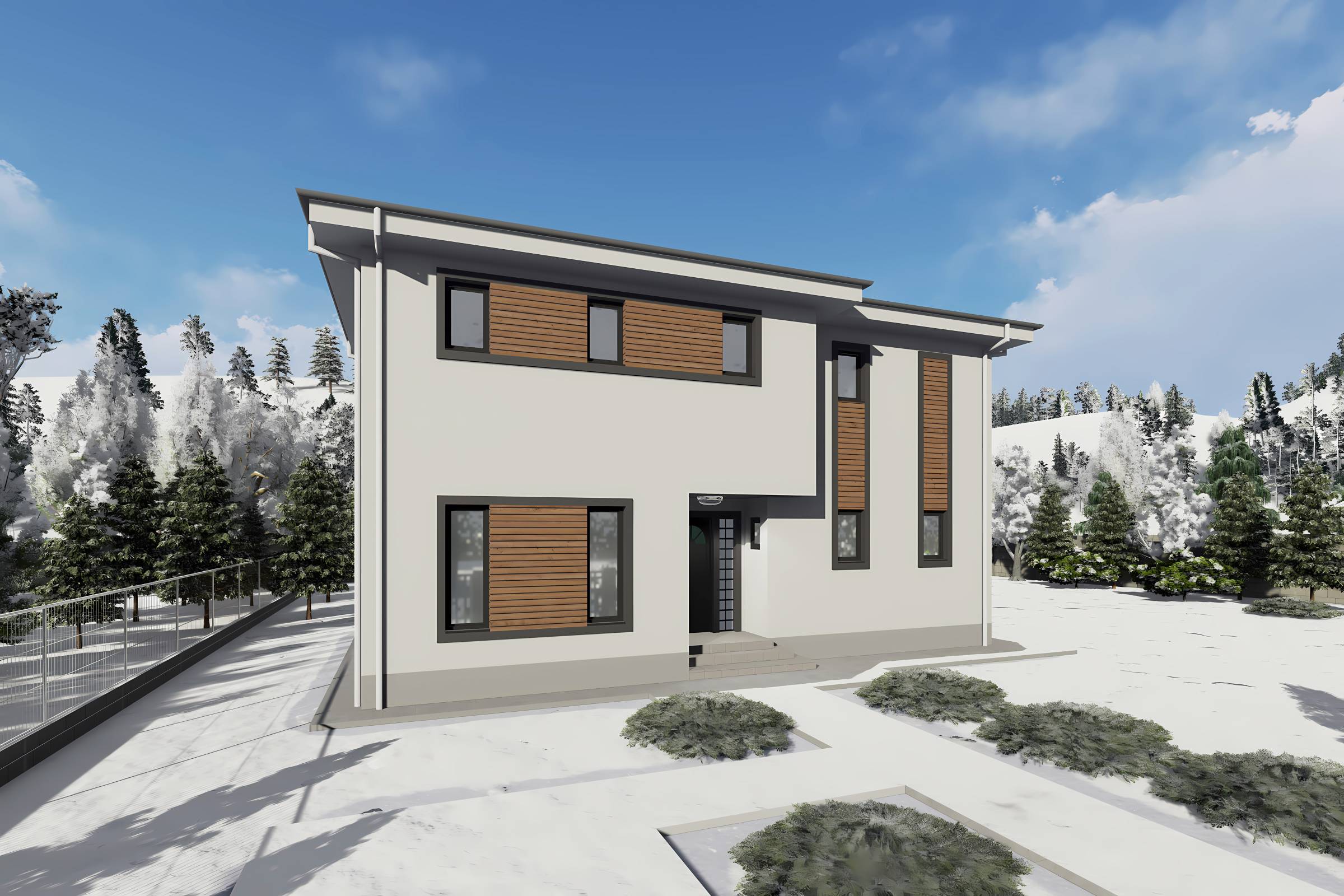 Proiect casa structura metalica 4 dormitoare terasa la 200mp - design locuinta imagine 2
