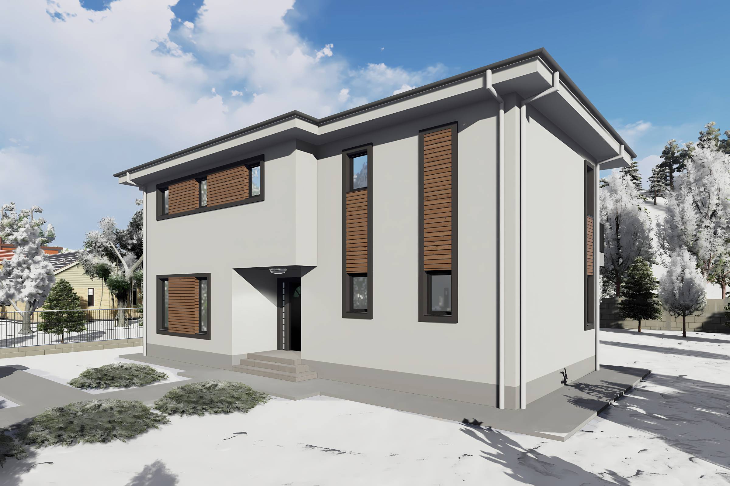 Proiect casa structura metalica 4 dormitoare terasa la 200mp - design locuinta imagine 5