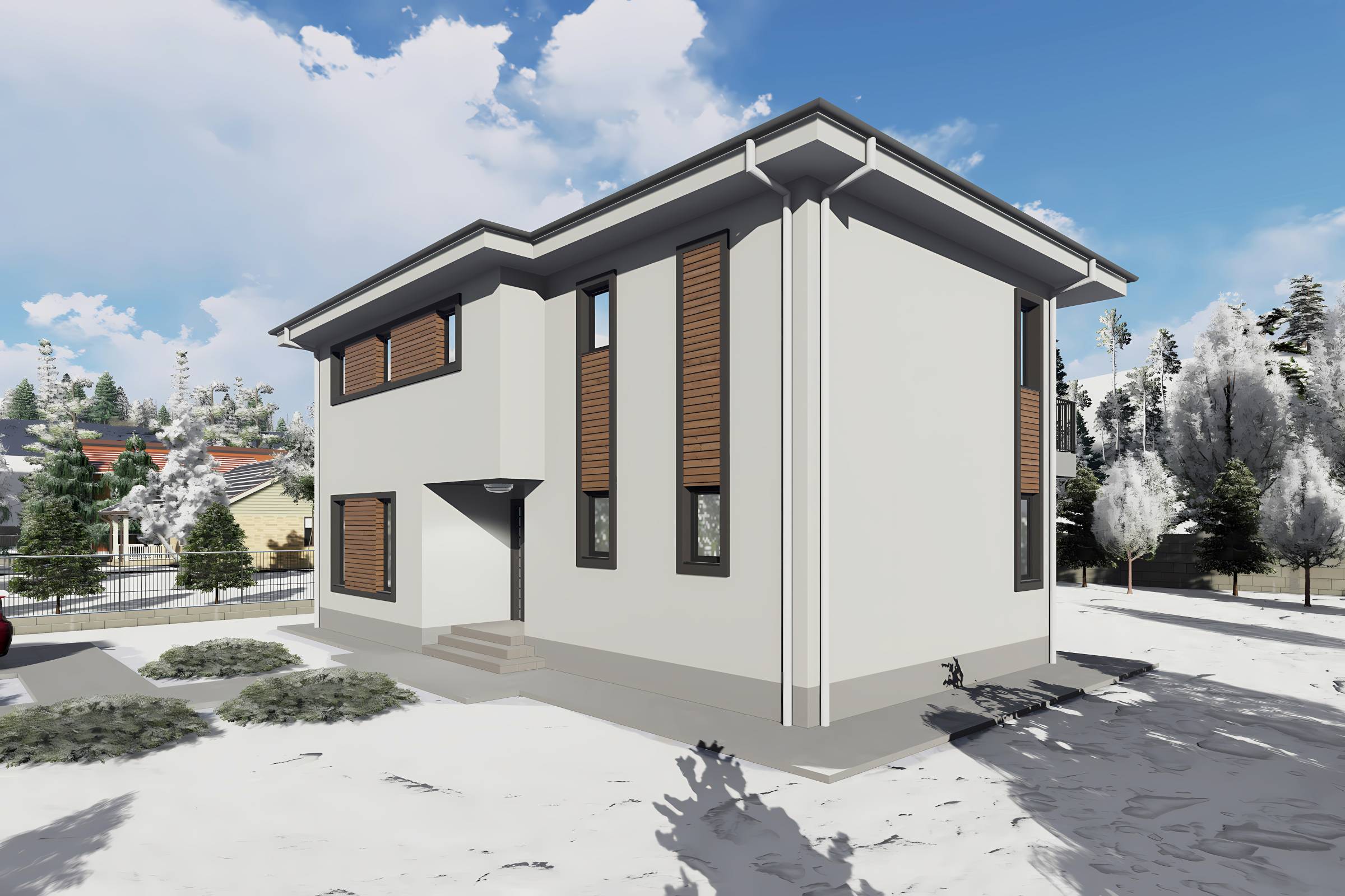 Proiect casa structura metalica 4 dormitoare terasa la 200mp - design locuinta imagine 6