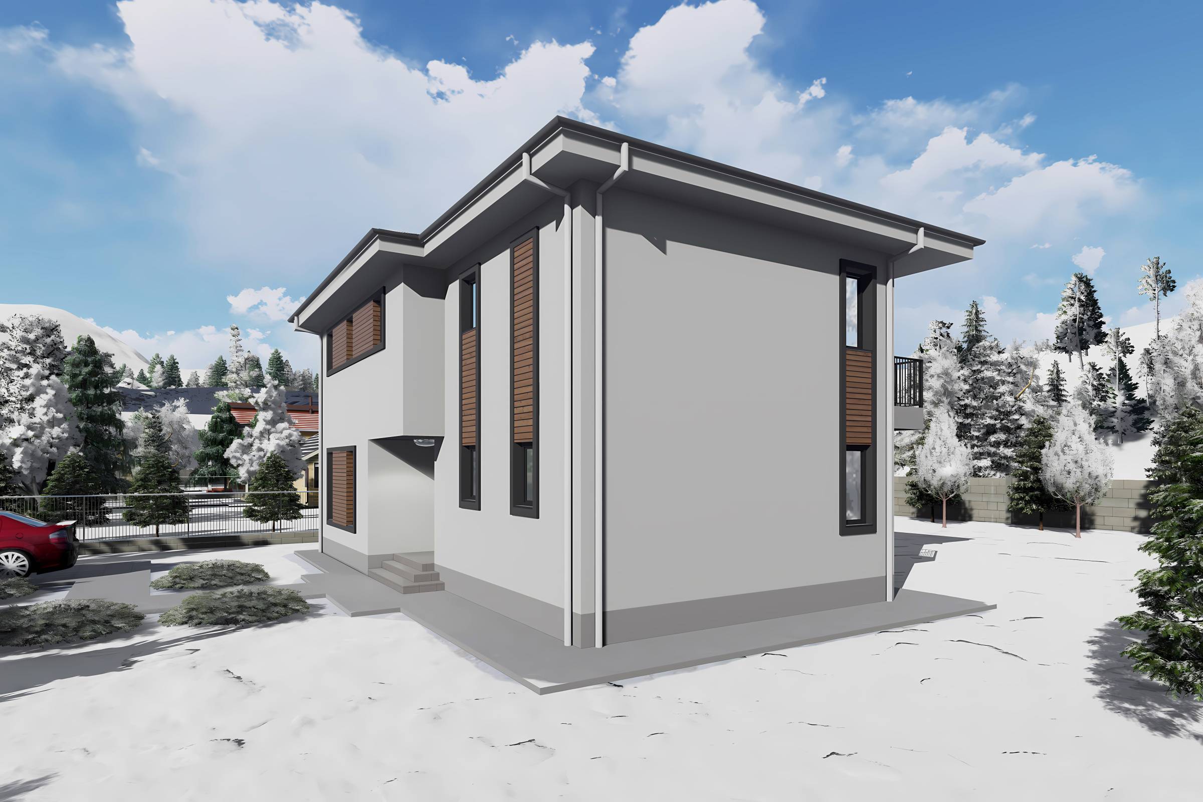 Proiect casa structura metalica 4 dormitoare terasa la 200mp - design locuinta imagine 7
