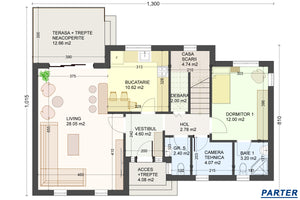 Proiect casa structura metalica 4 dormitoare terasa la 200mp - schita casa la parter thumbnail
