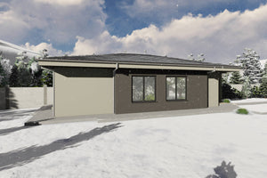 Proiect casa structura metalica alipita la calcan 2 camere - fatada casa pe teren ingust poza 14 thumbnail