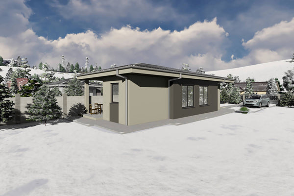 Proiect casa structura metalica alipita la calcan 2 camere - fatada casa pe teren ingust poza 16