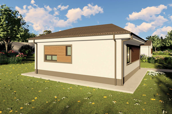 Proiect casa structura metalica cu 2  dormitoare 1 baie 70mp - design casa parter moderna cu caramida aparenta 10