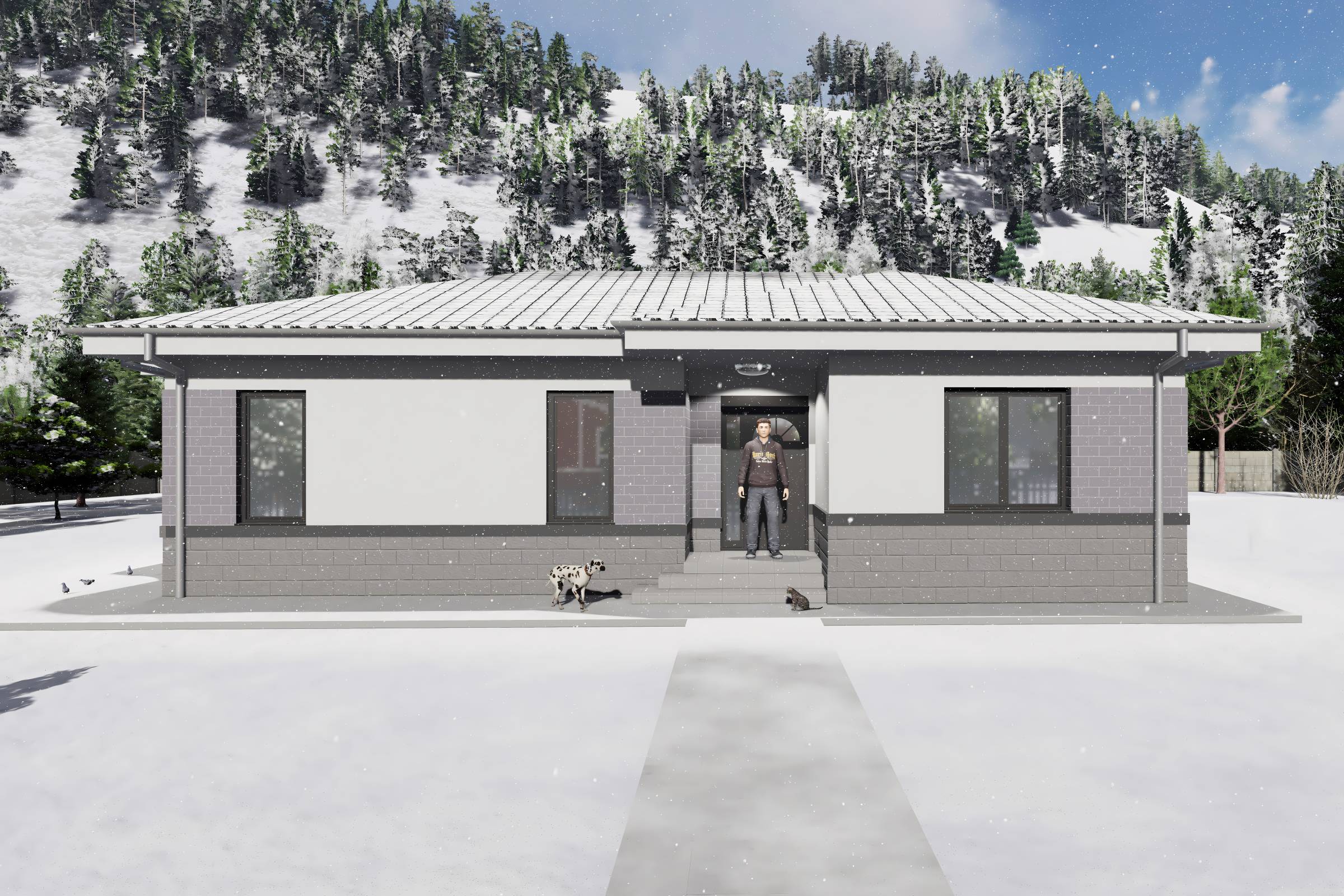 Proiect casa structura metalica cu 2 dormitoare 110mp id 133 - design fatada de casa moderna poza 3