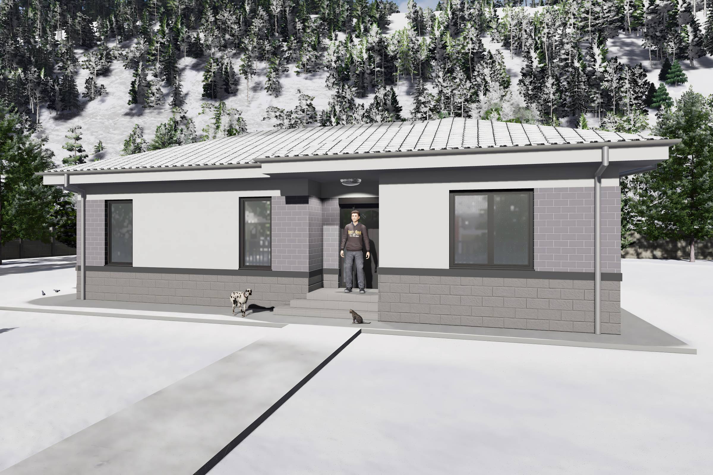 Proiect casa structura metalica cu 2 dormitoare 110mp id 133 - design fatada de casa moderna poza 4