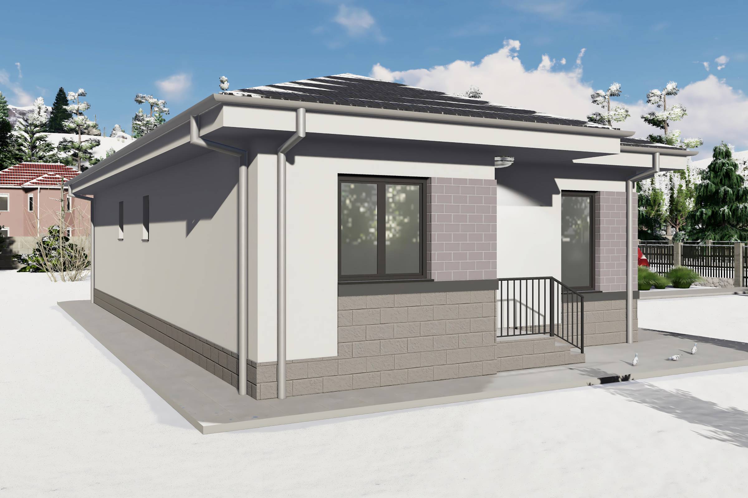 Proiect casa structura metalica cu 2 dormitoare 110mp id 133 - design fatada de casa moderna poza 17