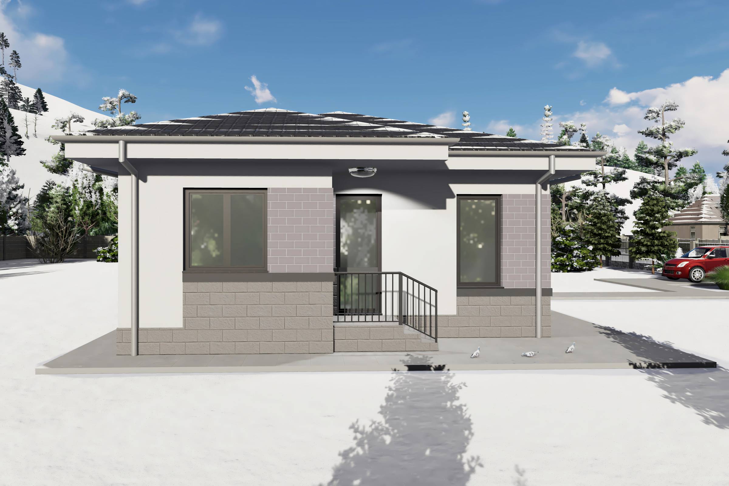 Proiect casa structura metalica cu 2 dormitoare 110mp id 133 - design fatada de casa moderna poza 18