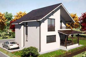 Proiect casa structura metalica cu etaj 2 dormitoare 176 mp - imagine fatada laterala dreapta 3 thumbnail