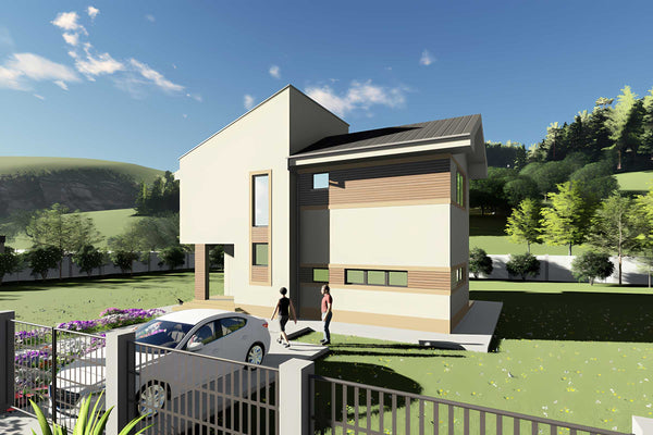 Proiect casa structura metalica cu etaj 3 dormitoare 228-121 - exterior casa imagine 7