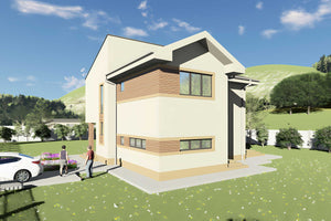 Proiect casa structura metalica cu etaj 3 dormitoare 228-121 - exterior casa imagine 9 thumbnail